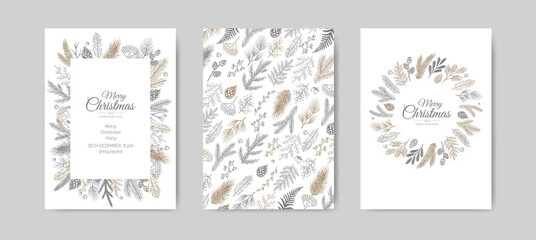 Vector Christmas Cards Set. Holiday Party Card Templates Design