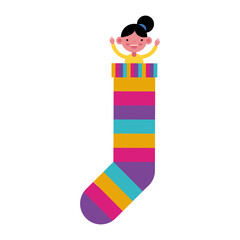 Canvas Print - girl in sock with colors stripes down symbol