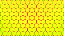 Abstract Hexagonal Background. A Large Number Of Yellow And Red Hexagons. 3d Wall Texture, Hexagonal Blocks Clusters. Cellular Panel. 3d Rendering Geometric Polygons