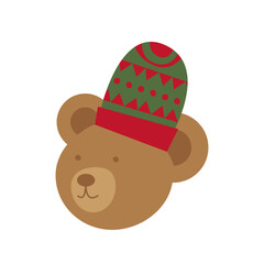 Wall Mural - happy merry christmas head bear teddy wearing wool hat