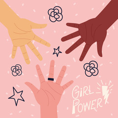 Canvas Print - girl power, motivation lettering with woman hands