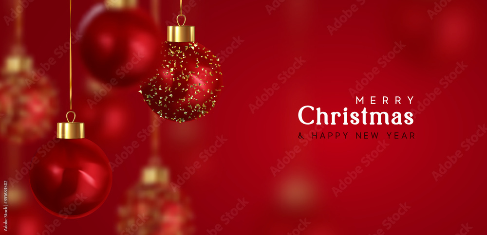 Christmas balls. Happy New Year and Merry Christmas. Background with ...