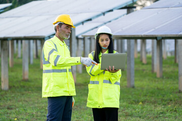 Poster - Engineers with architects examining solar power plant,Solar station development concept.