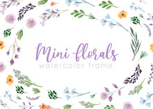 Mini Floral Watercolor Frame With Small Purple Flower And Leaf
