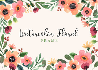 Wall Mural - Floral Watercolor Frame with Peach and Burgundy Flowers