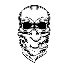 Wall Mural - Criminal skull vector illustration. Head of skeleton with bandana covering nose and mouth. Gangster and mafia concept for gang emblems or tattoo templates