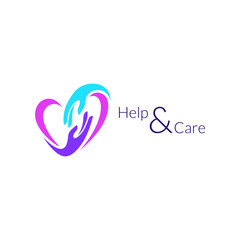 Love care logo, Hands and heart shape logo vector suitable for Charity, Help and giving