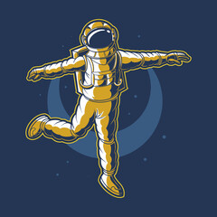 Wall Mural - astronaut dancing on space vector with moon background