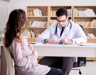 Pregnant woman visiting doctor for consultation