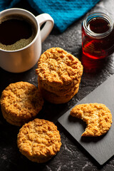 Wall Mural - Delicious traditional Australian Anzac Biscuits, food background.