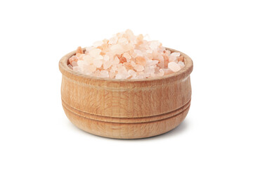 Wall Mural - Bowl with pink himalayan salt isolated on white background