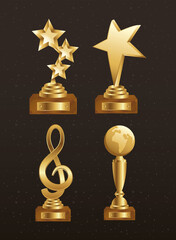 Poster - winner four trophies golden icons