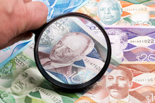 Barbadian Dollar In A Magnifying Glass	