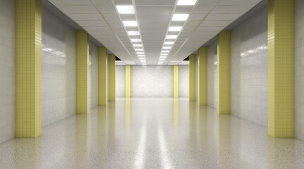 Wall Mural - Empty long school corridor  , 3d illustration