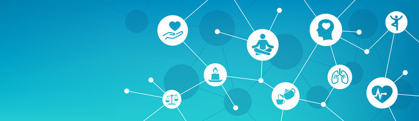 mindfulness vector illustration. banner wit icons related to mindful living, awareness, relaxation, 