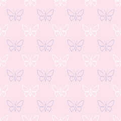 Poster - Pastel butterfly seamless repeat pattern background, simple vector butterfly pattern. Cute simple butterfly pattern, vector background.