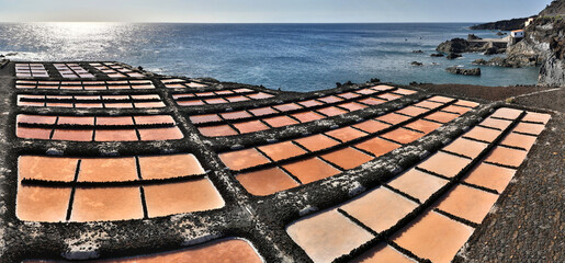 Poster - Panoramic view of Salt evaporation ponds near Fuencaliente (La Palma, Canary Islands)