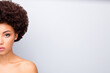 © deagreez - Cropped close-up half face portrait of her she nice attractive calm confident peaceful wavy-haired girl after salon peeling therapy treatment isolated over light white gray color pastel background