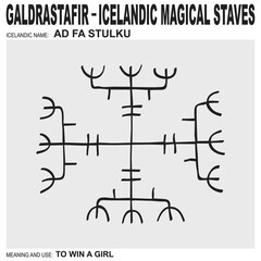 Wall Mural - vector icon with ancient Icelandic magical staves Ad fa stulku. Symbol means and is used to win a girl