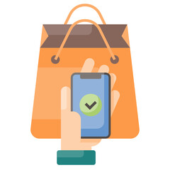 Verification shopping bag icon desig fat style