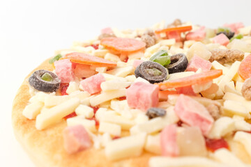 Wall Mural - Frozen pizza on white background