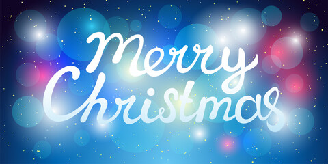 Wall Mural - Holiday illustration with night starry sky and wish of Merry Christmas.