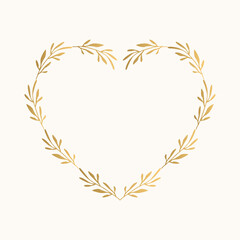 Wall Mural - Floral golden heart. Wedding card template. Vector botanical illustration.