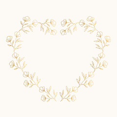 Wall Mural - Floral golden borders. Heart wreath. Romantic decorative elements. Vector illustration.