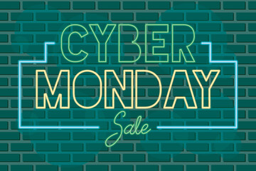 Poster - cyber monday sale neon label in green wall