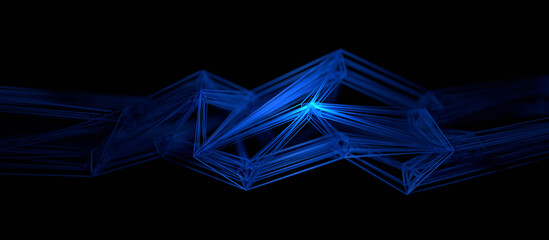 Poster - Abstract 3d render, background design with blue connected lines