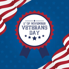 Sticker - happy veterans day celebration card with medal