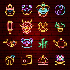 Wall Mural - Chinese New Year Neon Icons