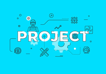 Poster - Project text concept modern flat style vector illustration red banner with outline icons