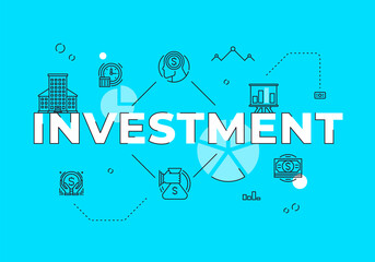 Poster - Investment text concept modern flat style vector illustration red banner with outline icons