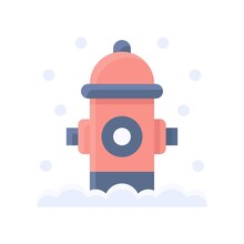 Snow Town In Winter Related Fire Hydrant And Ice Vectors In Flat Style,