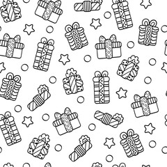 Wall Mural - Seamless pattern with gifts, coloring page