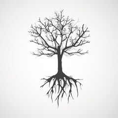 Abstract tree with roots. Vector outline illustration. Plant in Garden.