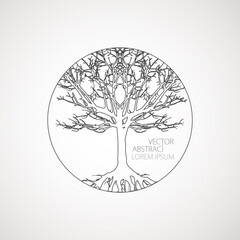 abstract tree with roots. vector outline illustration. plant in garden.