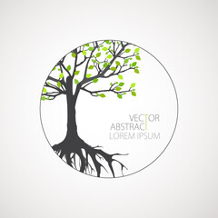Abstract tree with roots. Vector outline illustration. Plant in Garden.