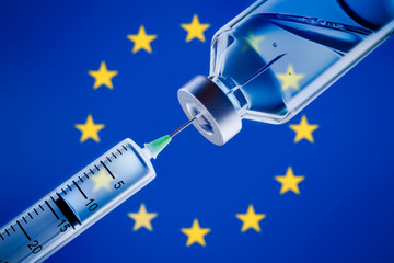 Syringe and vaccine with European flag