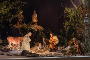 Wall Mural - Christmas creche with Joseph Mary and Jesus