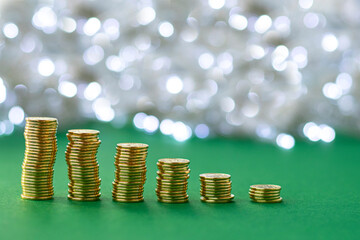 Stacks of gold money coin background Concept of saving money. Soft focus