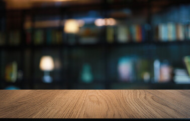 Empty wooden table in front of abstract blurred background of coffee shop . can be used for display or montage your products.Mock up for display of product