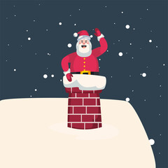 Poster - christmas, santa claus in chimney on roof with snow