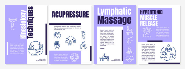 Wall Mural - Kinesiology techniques brochure template. Hypertonic muscle release. Flyer, booklet, leaflet print, cover design with linear icons. Vector layouts for magazines, annual reports, advertising posters