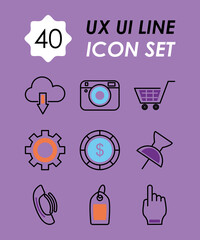 Poster - cloud storage and ux ui line icon set, half line half color style