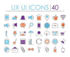 Poster - ux ui icons, half line half color style