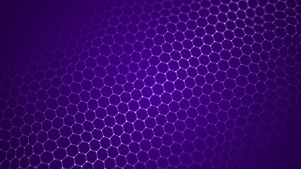 Abstract hexagon wave with moving dots. Flow of particles. Cyber technology illustration. 3d rendering