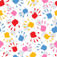 Poster - vector seamless pattern. fun handprint. joyful hand print. funny background. handprints baby. cute c
