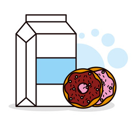 Canvas Print - milk box and donuts icon, line and fill style